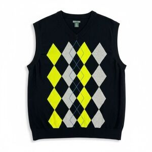Pro Tour Mens Argyle Sweater Vest V-Neck Black Yellow Gray 3X